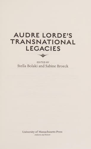 Cover of Audre Lorde's Transnational Legacies