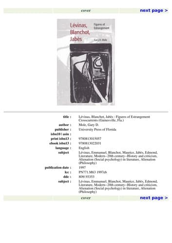 Cover of Le vinas, Blanchot, Jabe s
